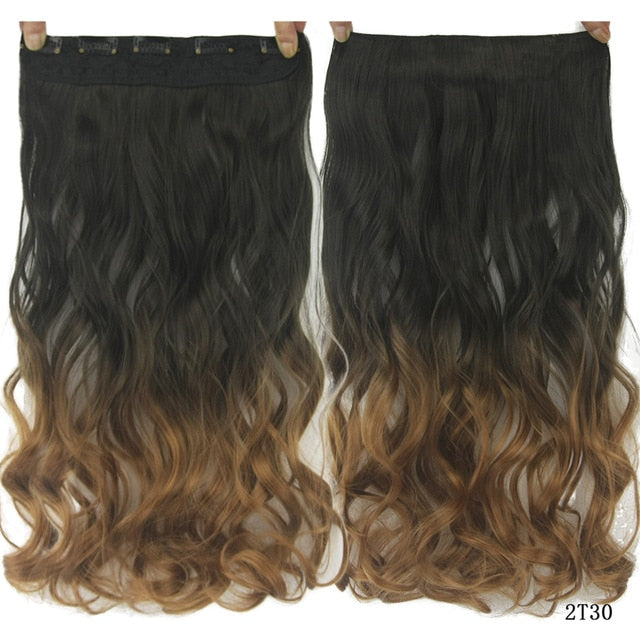 Soowee Long Straight Women Clip in Hair Extensions Black Brown High Tempreture Synthetic Hair Piece
