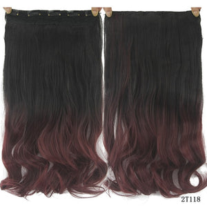 Soowee Long Straight Women Clip in Hair Extensions Black Brown High Tempreture Synthetic Hair Piece