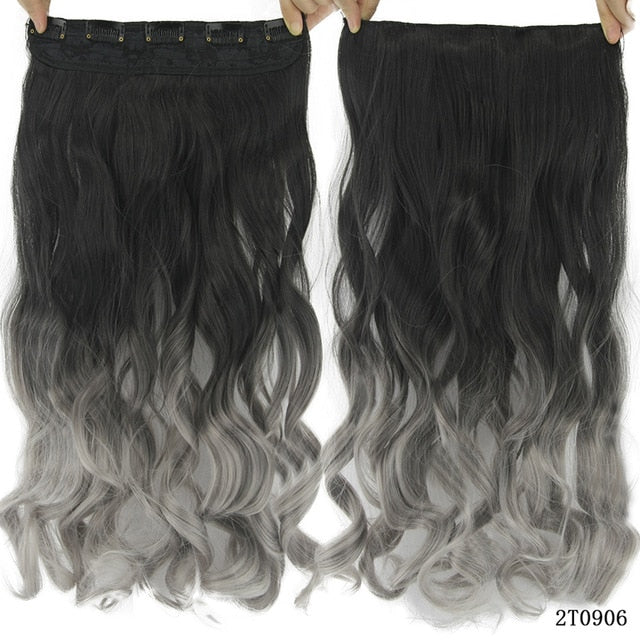 Soowee Long Straight Women Clip in Hair Extensions Black Brown High Tempreture Synthetic Hair Piece