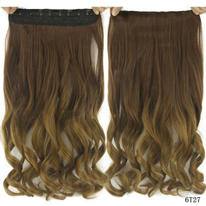 Soowee Long Straight Women Clip in Hair Extensions Black Brown High Tempreture Synthetic Hair Piece