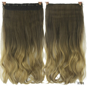 Soowee Long Straight Women Clip in Hair Extensions Black Brown High Tempreture Synthetic Hair Piece