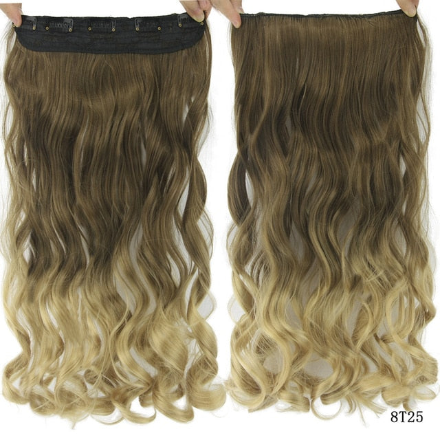 Soowee Long Straight Women Clip in Hair Extensions Black Brown High Tempreture Synthetic Hair Piece
