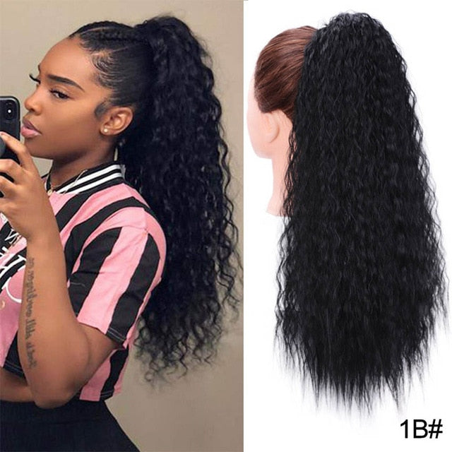 Doris Beauty Long Afro Kinky Curly Ponytail Extension 22 Inch Synthetic Drawstring Corn Hair Piece for Women Black Brown
