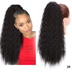 Doris Beauty Long Afro Kinky Curly Ponytail Extension 22 Inch Synthetic Drawstring Corn Hair Piece for Women Black Brown