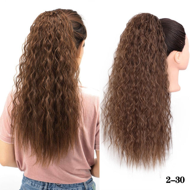 Doris Beauty Long Afro Kinky Curly Ponytail Extension 22 Inch Synthetic Drawstring Corn Hair Piece for Women Black Brown