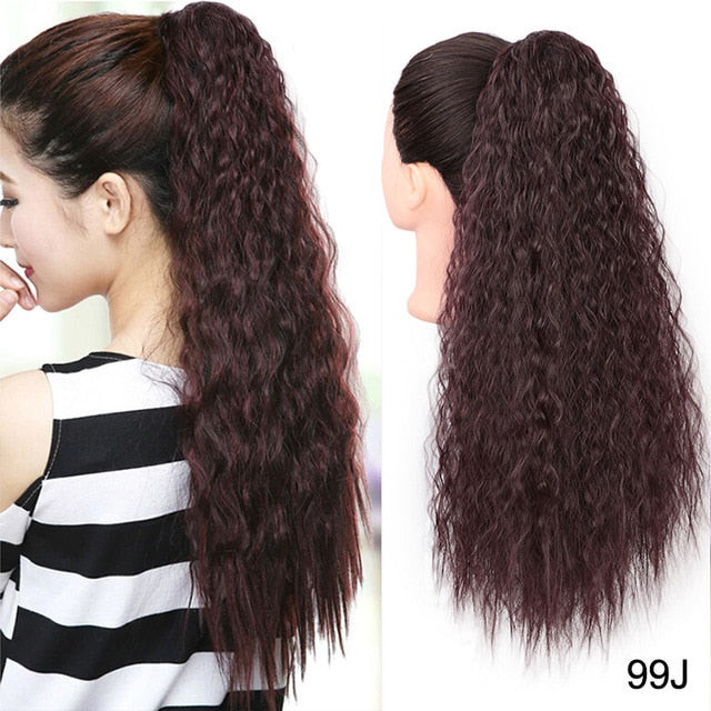 Doris Beauty Long Afro Kinky Curly Ponytail Extension 22 Inch Synthetic Drawstring Corn Hair Piece for Women Black Brown