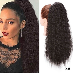 Doris Beauty Long Afro Kinky Curly Ponytail Extension 22 Inch Synthetic Drawstring Corn Hair Piece for Women Black Brown