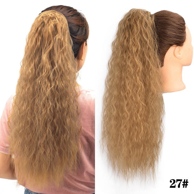Doris Beauty Long Afro Kinky Curly Ponytail Extension 22 Inch Synthetic Drawstring Corn Hair Piece for Women Black Brown