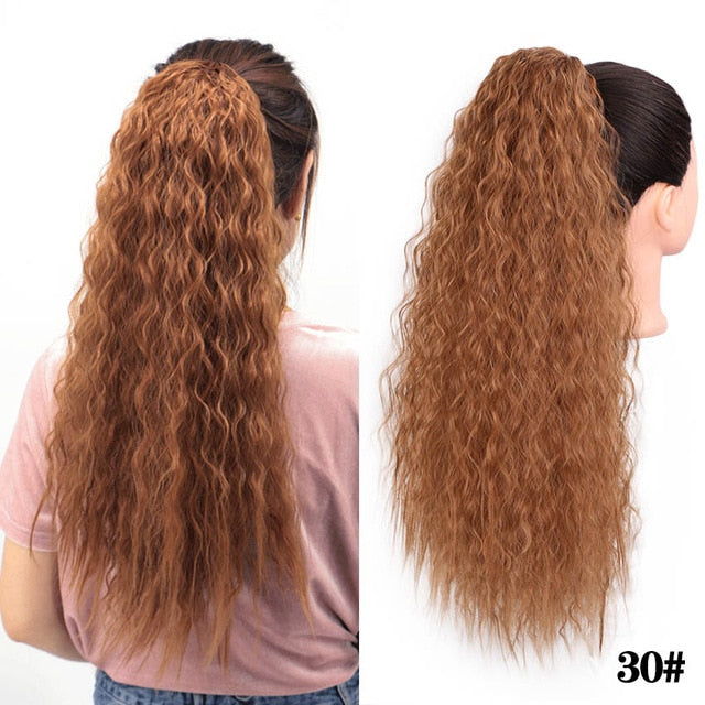 Doris Beauty Long Afro Kinky Curly Ponytail Extension 22 Inch Synthetic Drawstring Corn Hair Piece for Women Black Brown