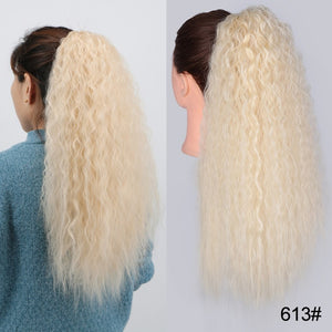 Doris Beauty Long Afro Kinky Curly Ponytail Extension 22 Inch Synthetic Drawstring Corn Hair Piece for Women Black Brown