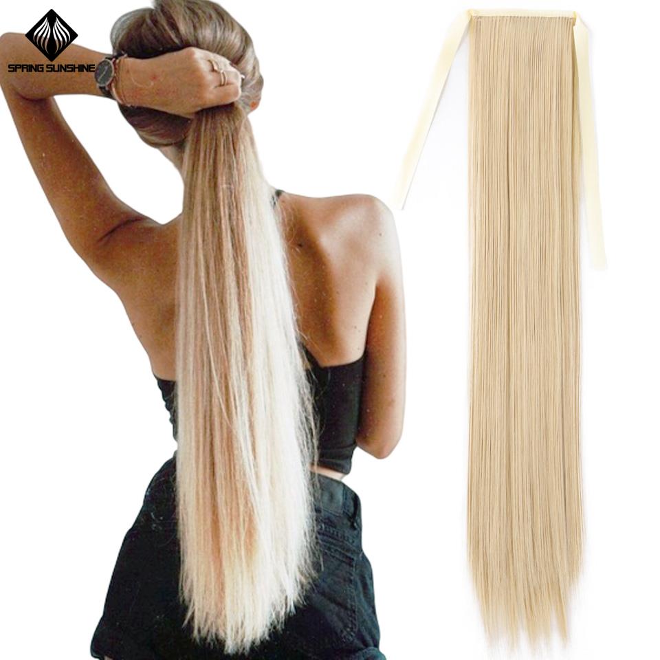 Spring sunshine 65cm Long Straight Blonde Clip In Hair Tail False Hair Ponytail Hairpiece Synthetic Hair Extensions