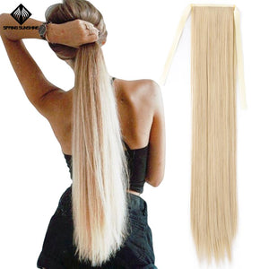 Spring sunshine 65cm Long Straight Blonde Clip In Hair Tail False Hair Ponytail Hairpiece Synthetic Hair Extensions