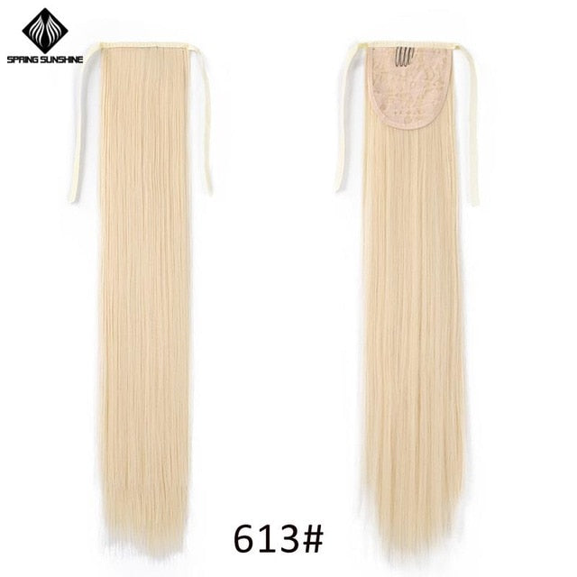 Spring sunshine 65cm Long Straight Blonde Clip In Hair Tail False Hair Ponytail Hairpiece Synthetic Hair Extensions