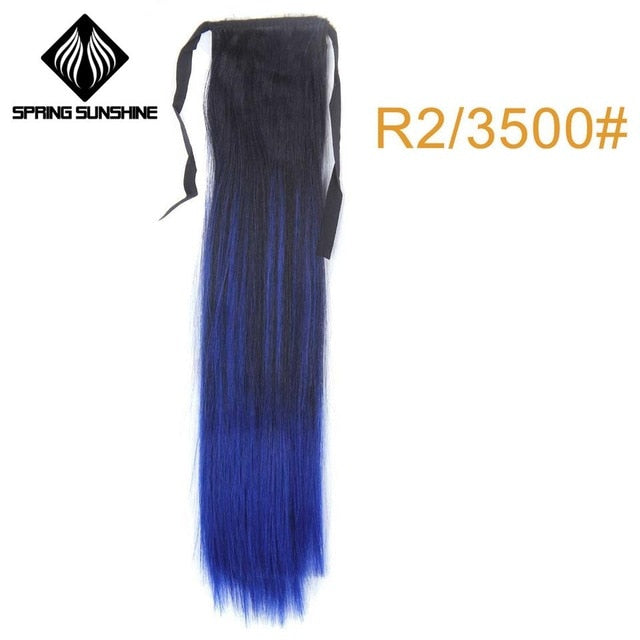 Spring sunshine 65cm Long Straight Blonde Clip In Hair Tail False Hair Ponytail Hairpiece Synthetic Hair Extensions