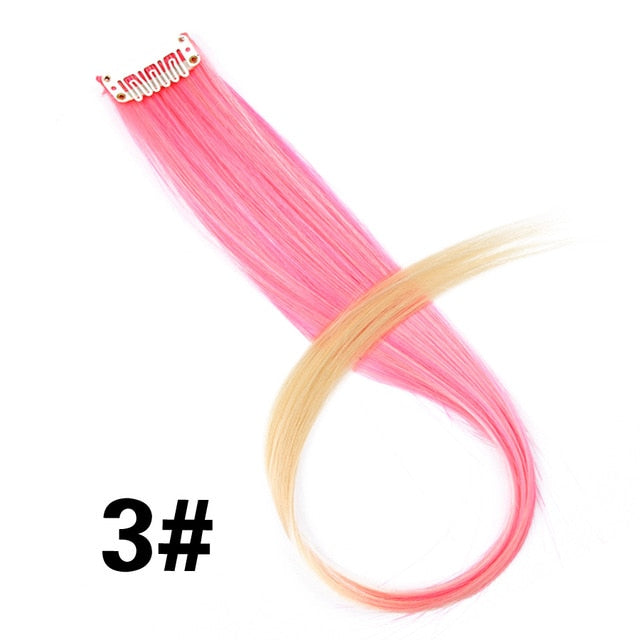 Leeons 50Cm Rainbow Colors One Clip In Hair Extensions Straight Long Synthetic For Women Hair Piece Blue Pink Purple Red 12G/Pcs
