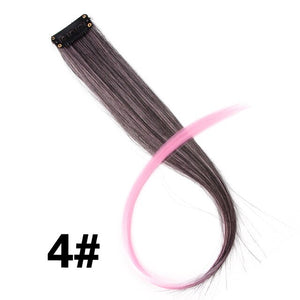 Leeons 50Cm Rainbow Colors One Clip In Hair Extensions Straight Long Synthetic For Women Hair Piece Blue Pink Purple Red 12G/Pcs