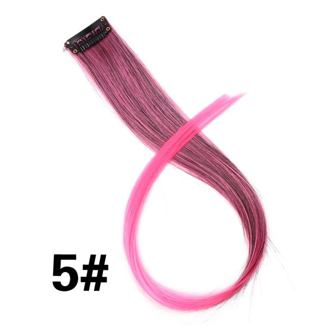 Leeons 50Cm Rainbow Colors One Clip In Hair Extensions Straight Long Synthetic For Women Hair Piece Blue Pink Purple Red 12G/Pcs