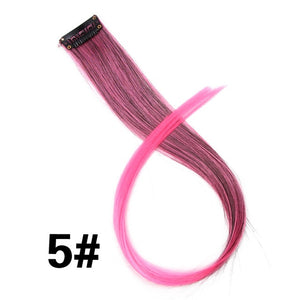 Leeons 50Cm Rainbow Colors One Clip In Hair Extensions Straight Long Synthetic For Women Hair Piece Blue Pink Purple Red 12G/Pcs