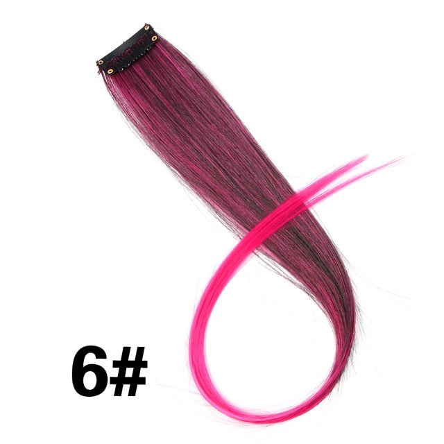 Leeons 50Cm Rainbow Colors One Clip In Hair Extensions Straight Long Synthetic For Women Hair Piece Blue Pink Purple Red 12G/Pcs