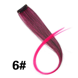 Leeons 50Cm Rainbow Colors One Clip In Hair Extensions Straight Long Synthetic For Women Hair Piece Blue Pink Purple Red 12G/Pcs