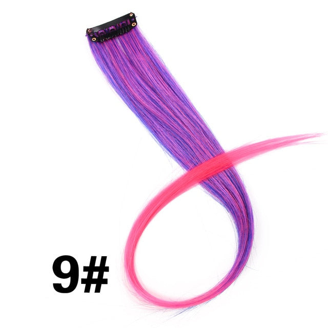 Leeons 50Cm Rainbow Colors One Clip In Hair Extensions Straight Long Synthetic For Women Hair Piece Blue Pink Purple Red 12G/Pcs