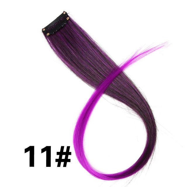 Leeons 50Cm Rainbow Colors One Clip In Hair Extensions Straight Long Synthetic For Women Hair Piece Blue Pink Purple Red 12G/Pcs
