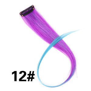 Leeons 50Cm Rainbow Colors One Clip In Hair Extensions Straight Long Synthetic For Women Hair Piece Blue Pink Purple Red 12G/Pcs