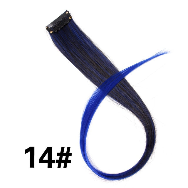 Leeons 50Cm Rainbow Colors One Clip In Hair Extensions Straight Long Synthetic For Women Hair Piece Blue Pink Purple Red 12G/Pcs