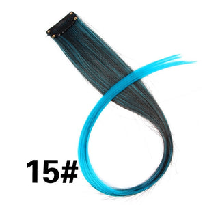 Leeons 50Cm Rainbow Colors One Clip In Hair Extensions Straight Long Synthetic For Women Hair Piece Blue Pink Purple Red 12G/Pcs