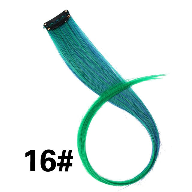 Leeons 50Cm Rainbow Colors One Clip In Hair Extensions Straight Long Synthetic For Women Hair Piece Blue Pink Purple Red 12G/Pcs
