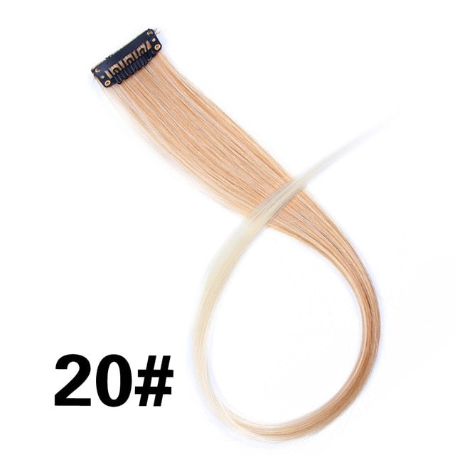 Leeons 50Cm Rainbow Colors One Clip In Hair Extensions Straight Long Synthetic For Women Hair Piece Blue Pink Purple Red 12G/Pcs