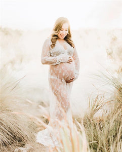 Women V-neck Gown Lace Maternity Maxi Dresses Fancy Shooting Photo Pregnant Women Dresses Photography Props Maternity Clothing