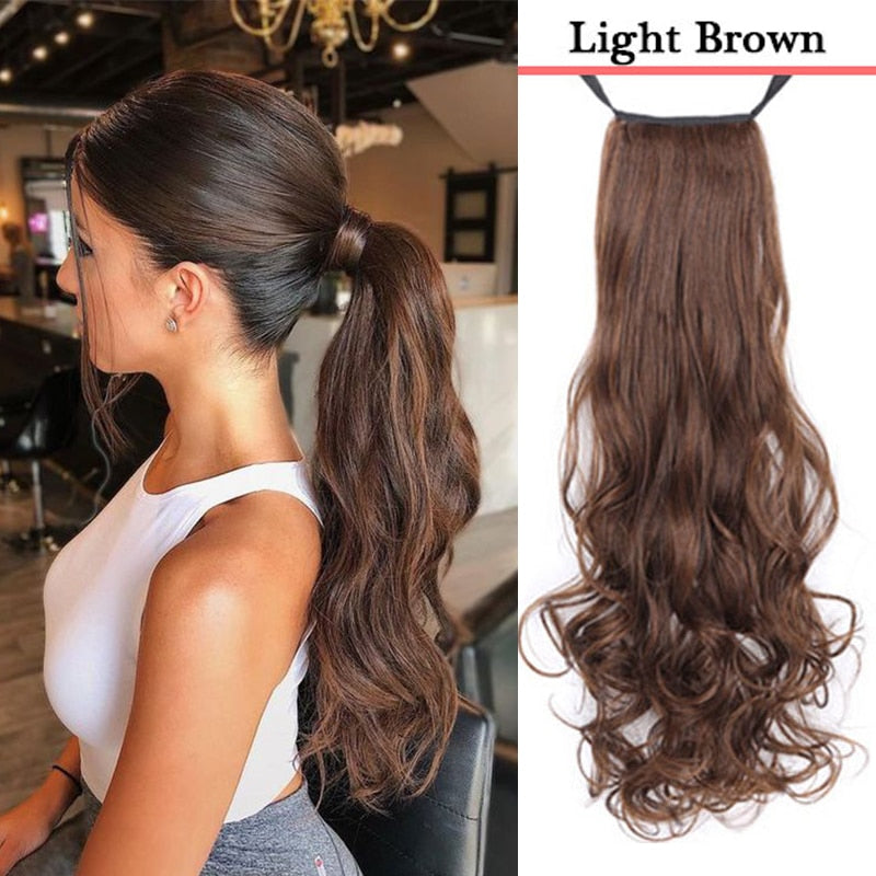 AILIADE Synthetic Band Ponytail Extension Clip Wig Natural Swing Clip In Curly Hair Extension Ponytail Wig Headwear