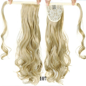 MANWEI Corn Wavy Long Ponytail Synthetic Hairpiece Wrap on Clip Hair Extensions Ombre Brown Pony Tail Blonde Fack Hair
