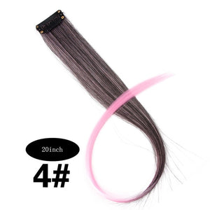 CHARMING Long Straight color Hair 20 inch Piece Hair Extensions Clip Rainbow Hair Streak Pink Synthetic Hair Strands on Clips