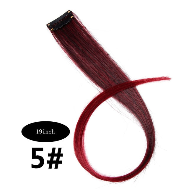 CHARMING Long Straight color Hair 20 inch Piece Hair Extensions Clip Rainbow Hair Streak Pink Synthetic Hair Strands on Clips