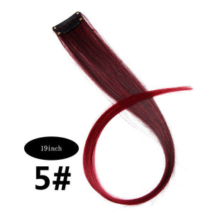 CHARMING Long Straight color Hair 20 inch Piece Hair Extensions Clip Rainbow Hair Streak Pink Synthetic Hair Strands on Clips