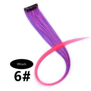 CHARMING Long Straight color Hair 20 inch Piece Hair Extensions Clip Rainbow Hair Streak Pink Synthetic Hair Strands on Clips