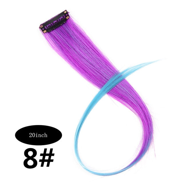 CHARMING Long Straight color Hair 20 inch Piece Hair Extensions Clip Rainbow Hair Streak Pink Synthetic Hair Strands on Clips