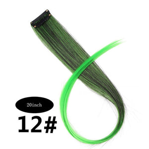 CHARMING Long Straight color Hair 20 inch Piece Hair Extensions Clip Rainbow Hair Streak Pink Synthetic Hair Strands on Clips