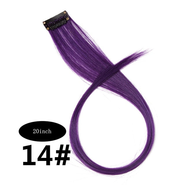 CHARMING Long Straight color Hair 20 inch Piece Hair Extensions Clip Rainbow Hair Streak Pink Synthetic Hair Strands on Clips