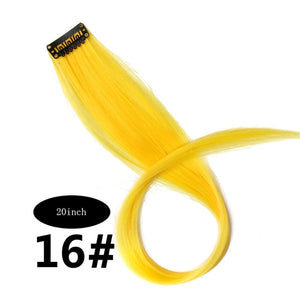 CHARMING Long Straight color Hair 20 inch Piece Hair Extensions Clip Rainbow Hair Streak Pink Synthetic Hair Strands on Clips