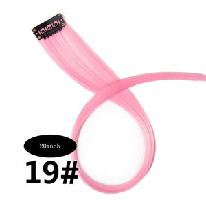 CHARMING Long Straight color Hair 20 inch Piece Hair Extensions Clip Rainbow Hair Streak Pink Synthetic Hair Strands on Clips