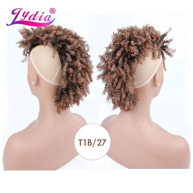 Lydia Synthetic High Puff Afro Short Kinky Curly Middle-Part Wig Clips in Hair Extension African American 90g/PCS Hairpiece