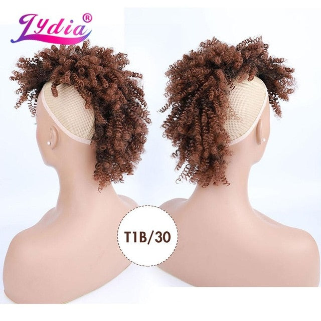 Lydia Synthetic High Puff Afro Short Kinky Curly Middle-Part Wig Clips in Hair Extension African American 90g/PCS Hairpiece