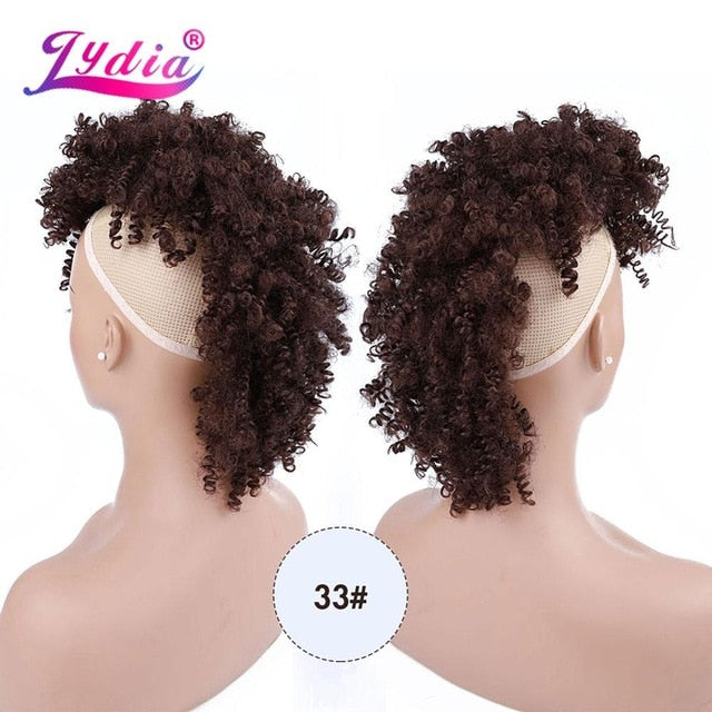 Lydia Synthetic High Puff Afro Short Kinky Curly Middle-Part Wig Clips in Hair Extension African American 90g/PCS Hairpiece