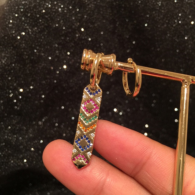 Top Quality Fancy Stamp Earrings Micro Pave CZ Crystals Cross Stripe Cirsle Earrings For Women INS Jewelry