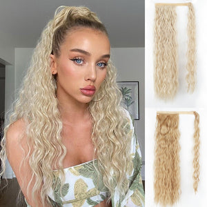 WERD Corn Wavy Long Ponytail Synthetic Wigs For Black Hairpiece Wrap On Clip Hair Extensions Ombre Brown Pony Tail Blonde Hair