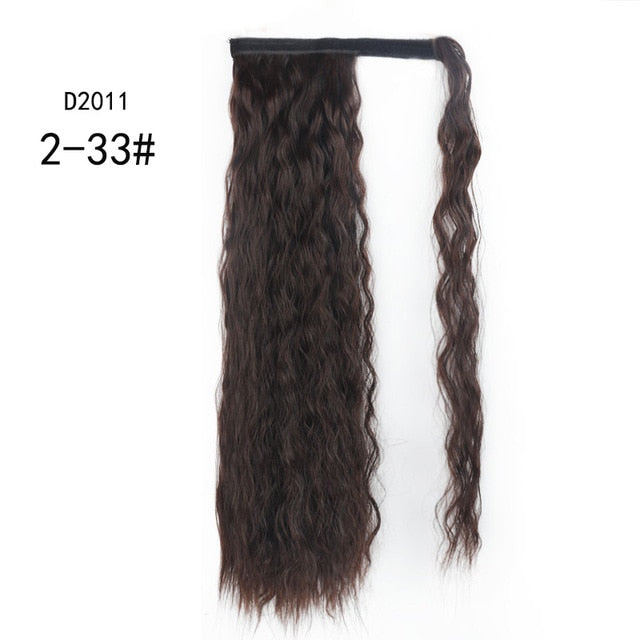 WERD Corn Wavy Long Ponytail Synthetic Wigs For Black Hairpiece Wrap On Clip Hair Extensions Ombre Brown Pony Tail Blonde Hair