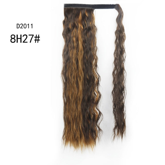 WERD Corn Wavy Long Ponytail Synthetic Wigs For Black Hairpiece Wrap On Clip Hair Extensions Ombre Brown Pony Tail Blonde Hair